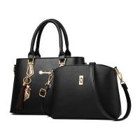 PU Leather Handbag with hanging ornament & large capacity & soft surface & attached with hanging strap & two piece Solid PC