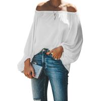 Chiffon Boat Neck Top & off shoulder & loose patchwork Solid PC