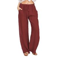 Cotton Linen elastic waist & Plus Size Women Long Trousers & loose Solid PC
