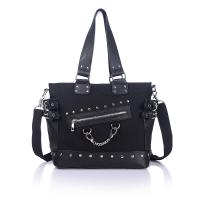 Canvas Handbag soft surface & attached with hanging strap & studded Polyester Peach Skin Solid black PC