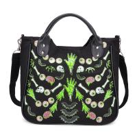Canvas Handbag large capacity & attached with hanging strap Polyester Peach Skin skull pattern black PC