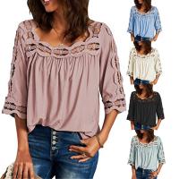 Polyester Slim Women Five Point Sleeve T-shirt & hollow Solid PC