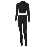 Milk Fiber Women Sportswear Set & two piece Pants & top patchwork Solid black Set