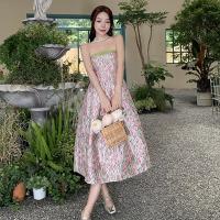 Polyester Slim & High Waist Tube Top Dress backless & off shoulder printed multi-colored PC