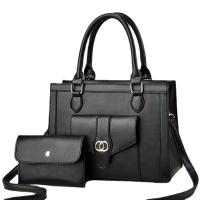 PU Leather Tote Bag Bag Suit attached with hanging strap & two piece Solid Set
