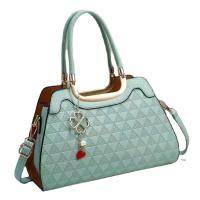 PU Leather Boston Bag Handbag embossing & attached with hanging strap geometric PC