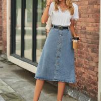 Rayon A-line Skirt slimming washed Solid blue PC