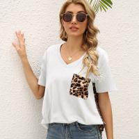 Polyester Women Short Sleeve T-Shirts & loose & with pocket leopard PC