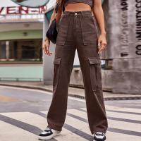 Rayon Long Trousers & Middle Waist Women Jeans & loose & with pocket patchwork Solid PC