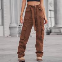 Rayon Long Trousers & Middle Waist Women Long Trousers & with pocket washed Solid PC