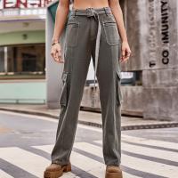 Rayon Middle Waist Women Long Trousers & with pocket patchwork Solid PC