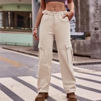 Rayon adjustable belt & Middle Waist Women Long Trousers & loose & with pocket patchwork Solid PC