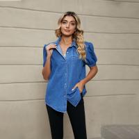 Rayon Women Short Sleeve Shirt Solid blue PC