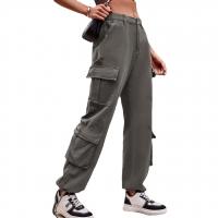 Rayon Middle Waist Women Long Trousers & loose & with pocket patchwork Solid PC