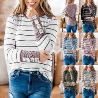 Polyester Women Long Sleeve T-shirt slimming patchwork striped PC