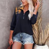 Polyester Women Long Sleeve T-shirt slimming patchwork plaid PC