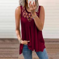 Polyester Women Sleeveless T-shirt & loose iron-on Solid PC