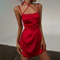 Polyester Slip Dress backless patchwork Solid PC