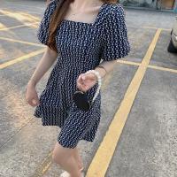 Polyester One-piece Dress slimming printed blue PC