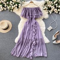Chiffon One-piece Dress slimming & off shoulder Solid : PC