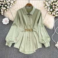 Polyester Waist-controlled Women Long Sleeve Shirt slimming Solid : PC