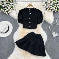 Polyester Two-Piece Dress Set & two piece Solid black Set