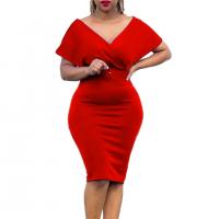 Polyester Waist-controlled & Plus Size Sexy Package Hip Dresses slimming & with belt Solid PC