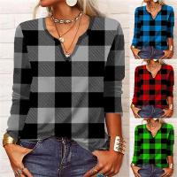 Polyester Plus Size Women Long Sleeve T-shirt & loose printed plaid PC
