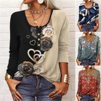 Polyester Plus Size Women Long Sleeve T-shirt & loose printed floral PC
