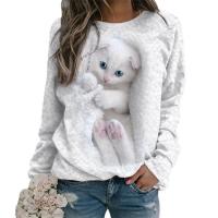 Polyester Plus Size Women Sweatshirts & loose printed Cats PC