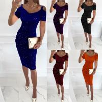 Venetian Slim & Plus Size Sexy Package Hip Dresses & off shoulder & with rhinestone iron-on Solid PC