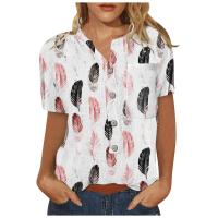 Cotton Linen Women Short Sleeve Shirt & loose printed PC