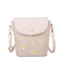 Straw & PU Leather Woven Shoulder Bag soft surface PC