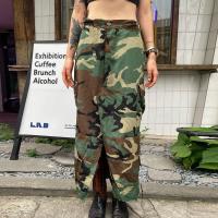 Polyester front slit Skirt printed camouflage green PC