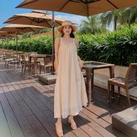 Polyester Beach Dress backless & loose patchwork Solid Apricot PC