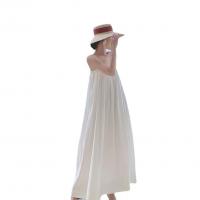 Polyester Slip Dress backless & loose patchwork Solid white PC