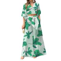 Polyester Women Casual Set & two piece & loose Pants & top printed Set