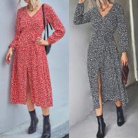 Polyester Waist-controlled & Slim & front slit & High Waist One-piece Dress printed shivering PC