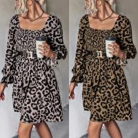 Polyester Waist-controlled & Slim One-piece Dress printed leopard PC