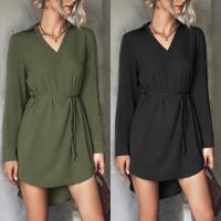 Polyester Waist-controlled & Slim One-piece Dress patchwork Solid PC