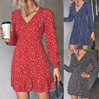 Polyester Waist-controlled & Slim One-piece Dress printed shivering PC