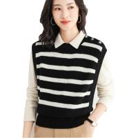 Wool Slim Women Vest knitted striped two different colored PC