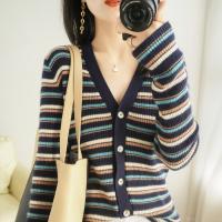 Wool Slim Sweater Coat knitted striped PC