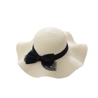 Straw foldable Sun Protection Straw Hat edge curling & with bowknot & sun protection PC