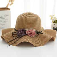 Straw foldable Sun Protection Straw Hat with bowknot & sun protection floral PC