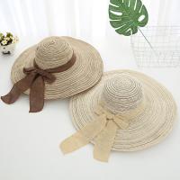 Cotton Linen foldable Sun Protection Straw Hat with bowknot & anti ultraviolet & sun protection striped PC