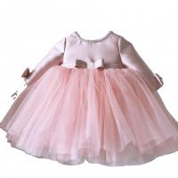 Polyester Ball Gown Girl One-piece Dress with bowknot pink PC
