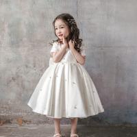 Polyester Ball Gown Girl One-piece Dress with bowknot white PC