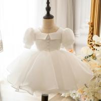 Polyester Princess Girl One-piece Dress Solid white PC