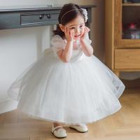 Polyester Princess Girl One-piece Dress with bowknot Solid white PC
